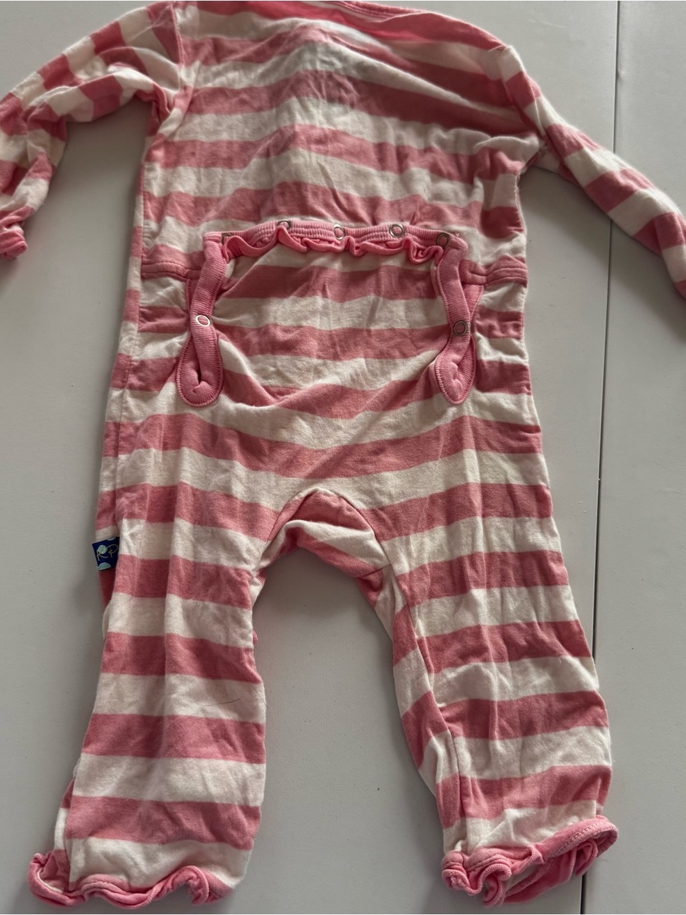 Kickee pants footless sleeper girls 3-6 months striped‎ pink white